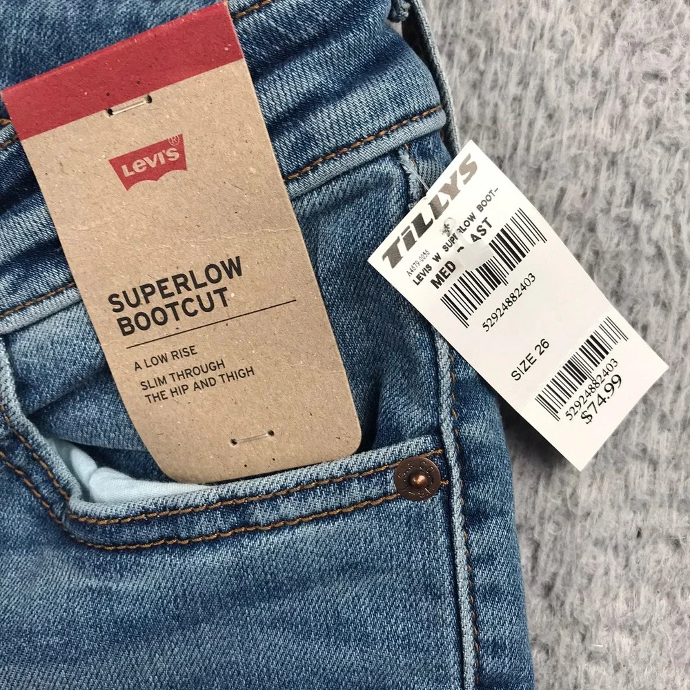 Levis Superlow Bootcut Jeans Women 26 Blue Low Rise Slim Stretch Denim NEW NWT